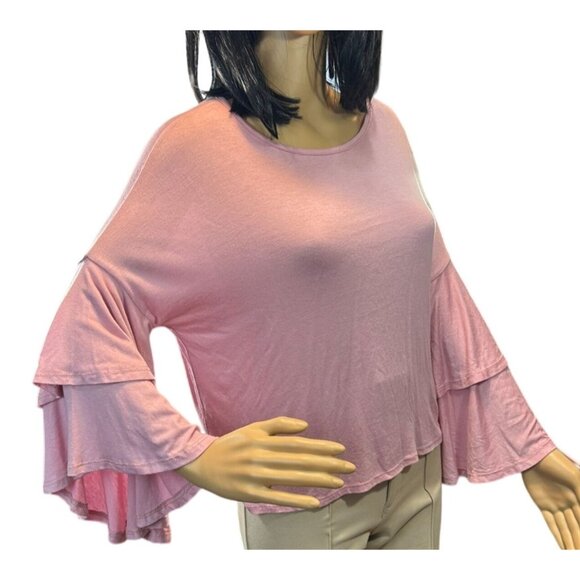 (5 for $25) Gaze Tiered Bell Sleeve Lightweight Top in Baby Pink Size XS NWT - Picture 3 of 8
